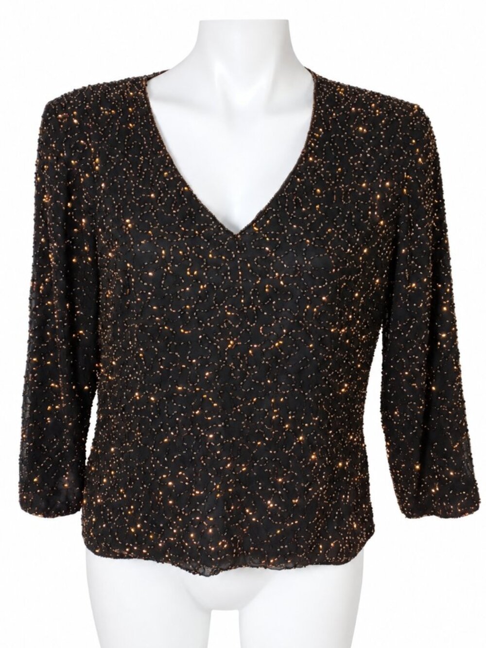 Large formal elegant vintage black gold beaded top Special Event Classy Blouse